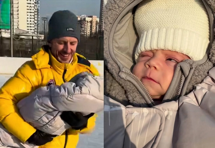 Муж Маргариты Дробязко, которая стала мамой в 53 года, впервые вышел на лед с двухмесячной дочерью