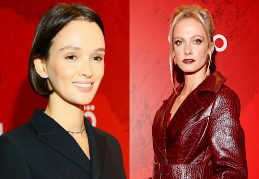 Паулина Андреева, Гела Месхи с возлюбленной и Полина Максимова на премьере сериала "Лихие. Глава вторая"