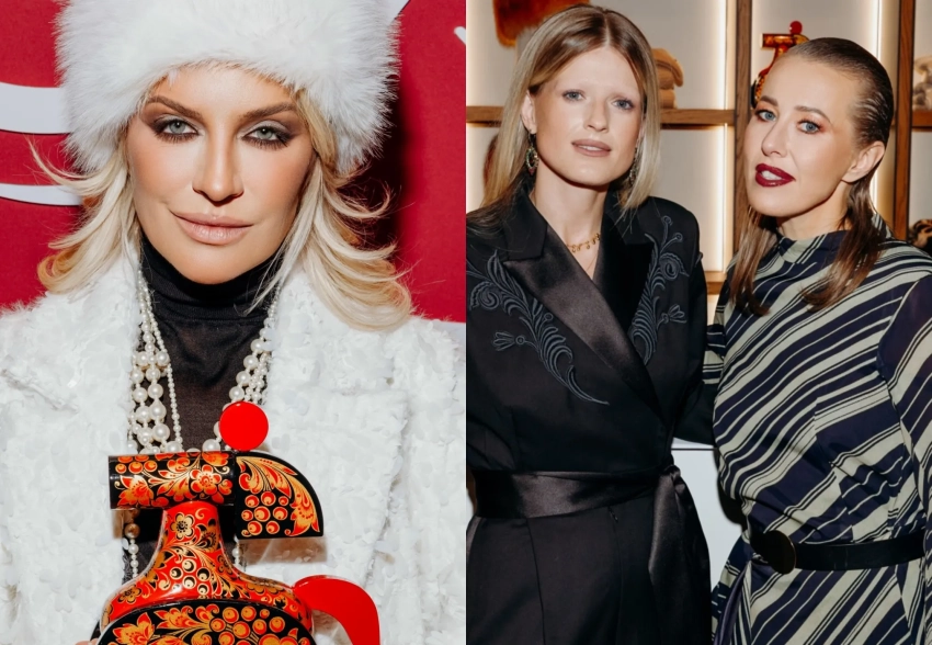 Виктория Шелягова, Софья Эрнст, Ксения Собчак и Ксения Соловьёва на дне рождения бренда "Хохлома"